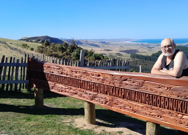 Henare Kani on the waahi tapu site known by the locals as Te Taumata